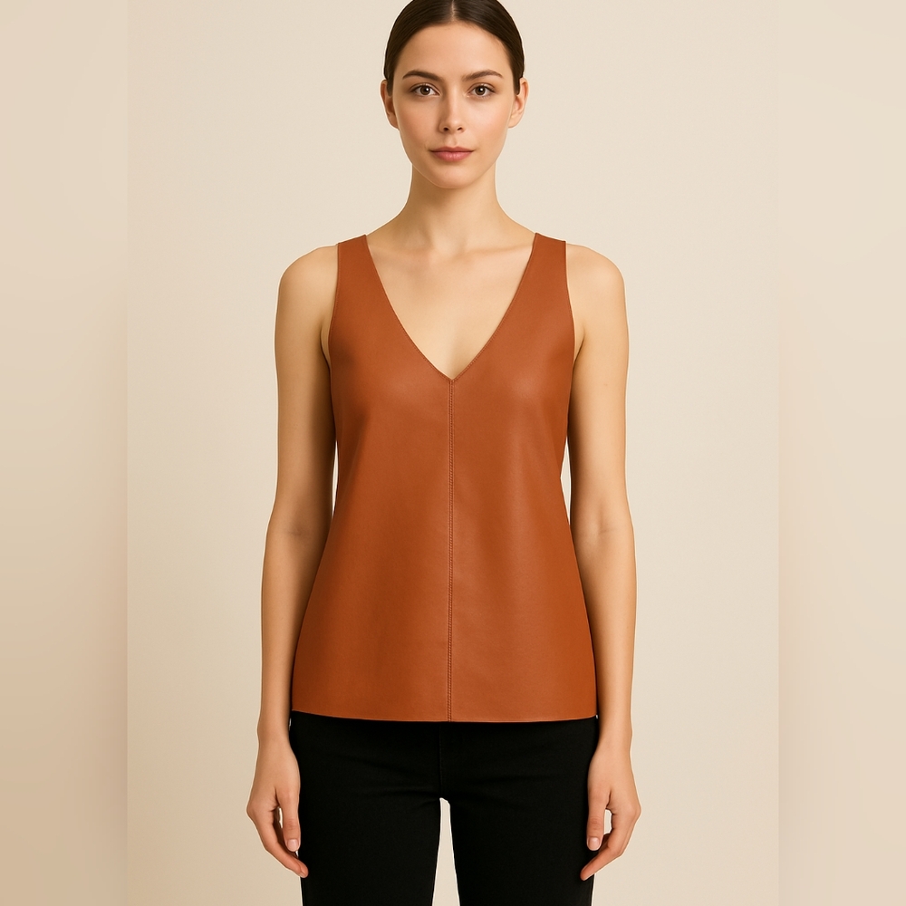 LA Made Genuine Leather Sleeveless Tank Top